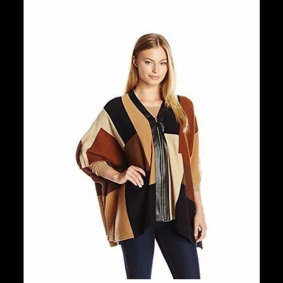 Rafaella Sweaters - Rafaella Color Block Intarsia Poncho